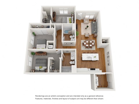 Floor plan for 3 beds, 2 baths, 1358 sqft
